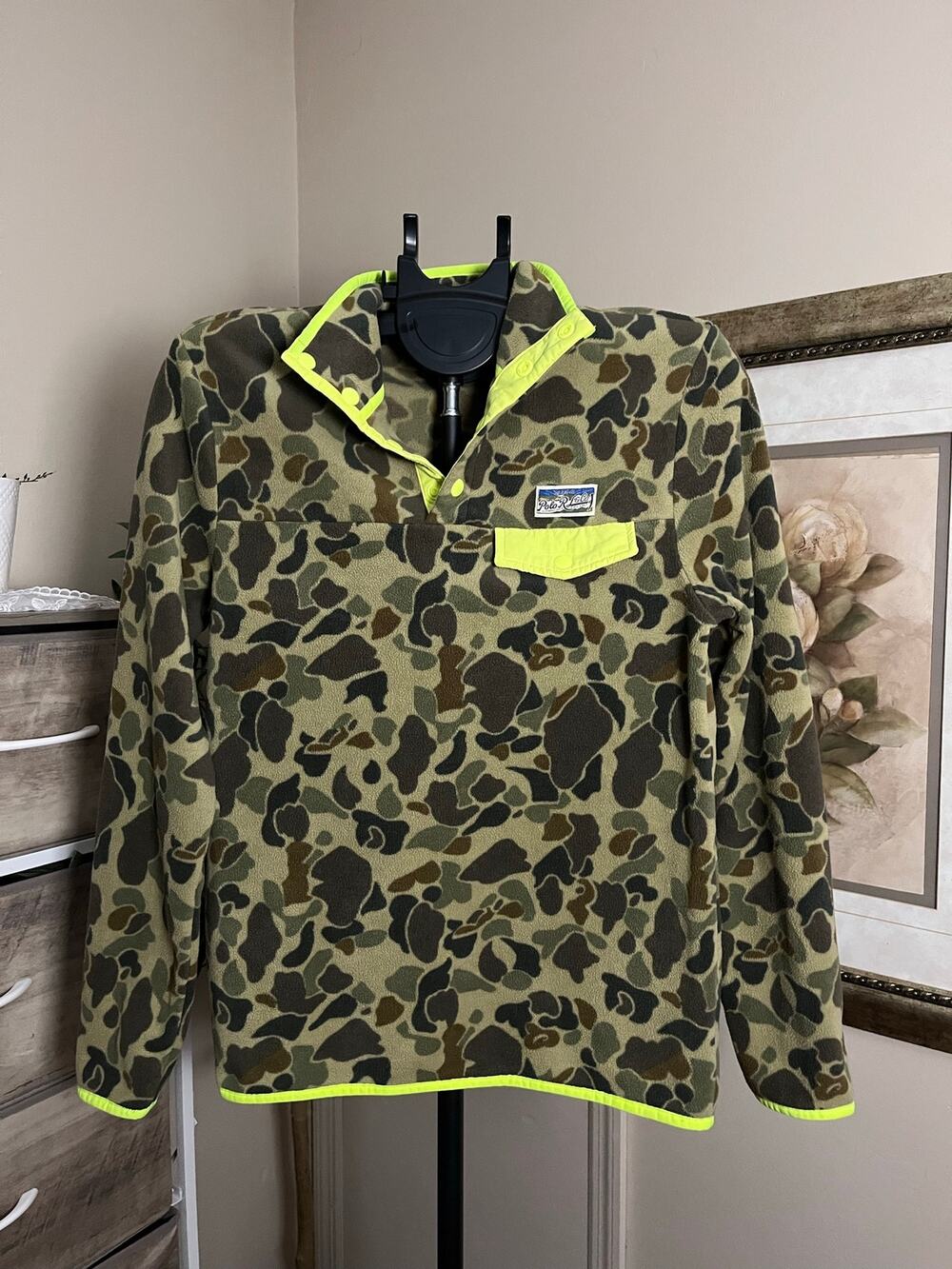 Polo Ralph Lauren Boys XL 18-20 Camo Fleece Pullover Neon Green Snap Jacket